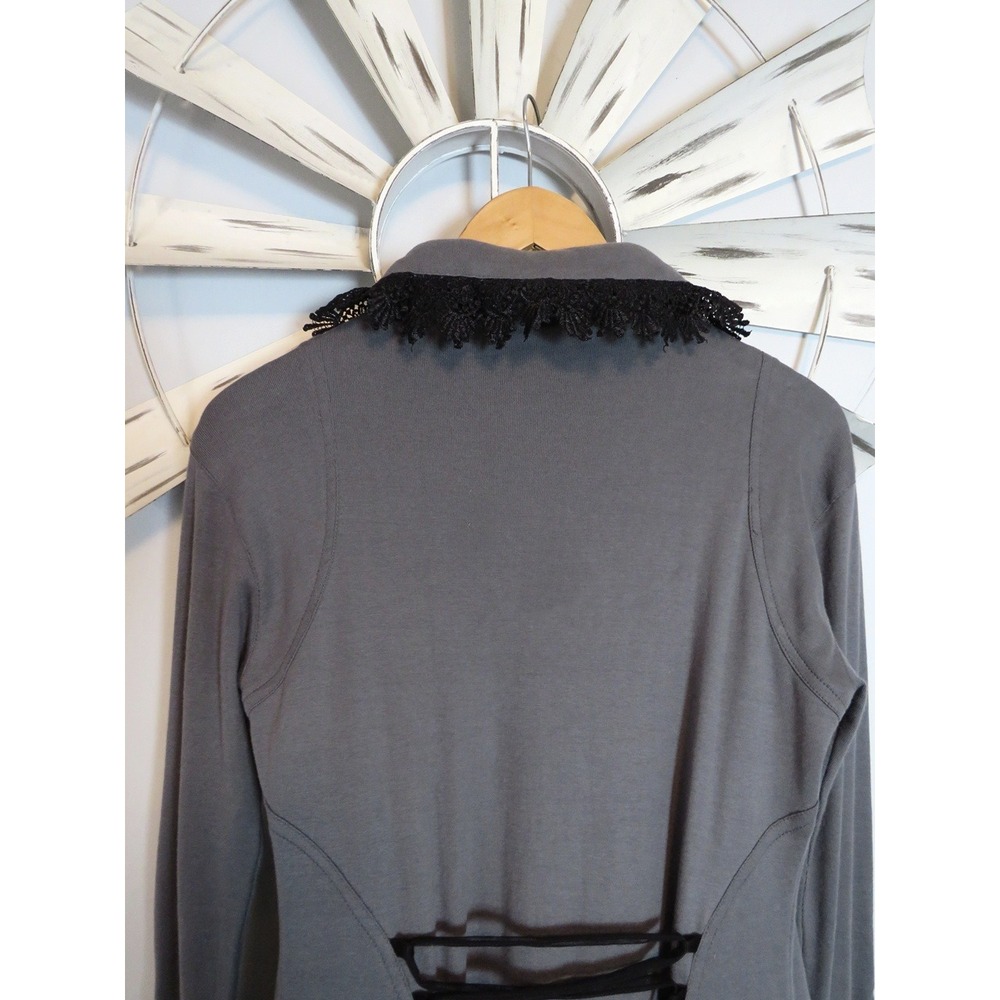 Gothic Style Gray / Black Trim Midi Corst Style Coat Removable Hood Pockets XS - Picture 7 of 16